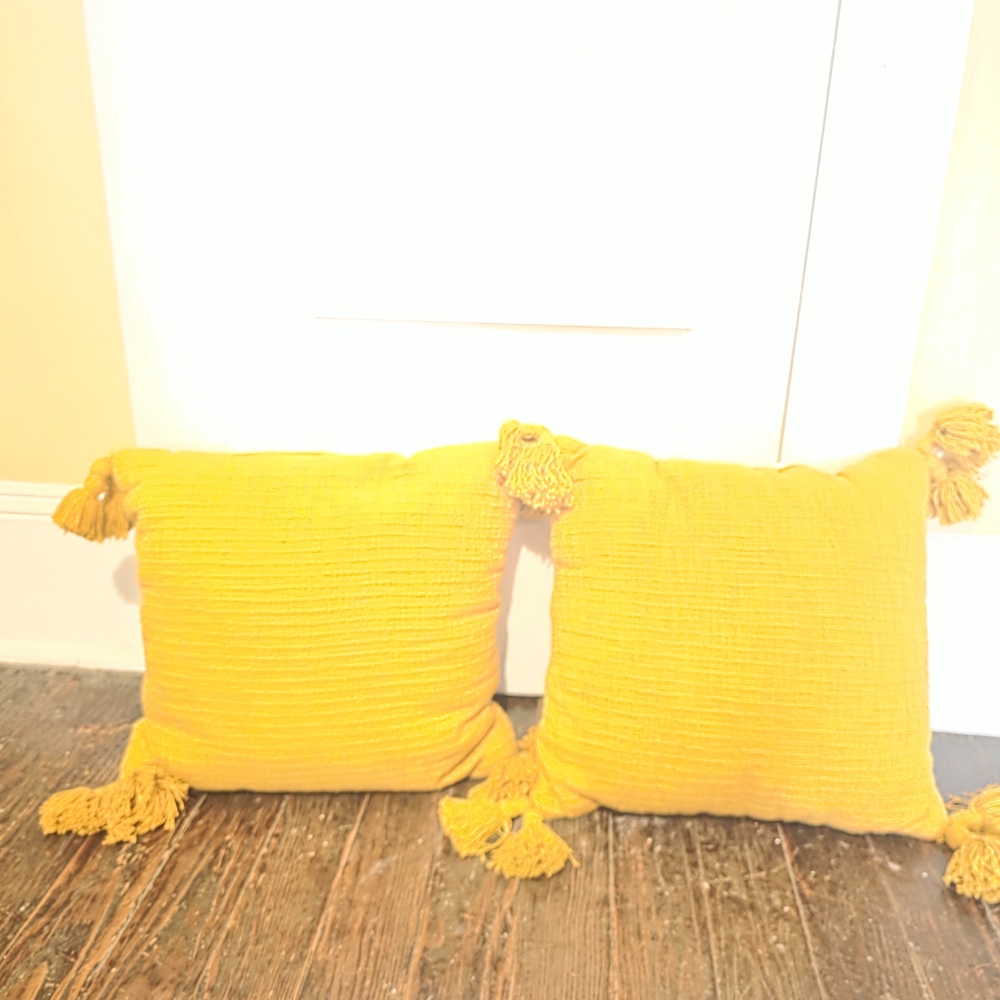 Yellow Tassel Throw Pillows